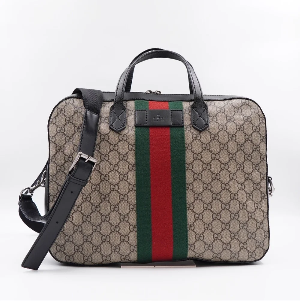 BZ48 💚Gucci GG Supreme Coated canvas web briefcase